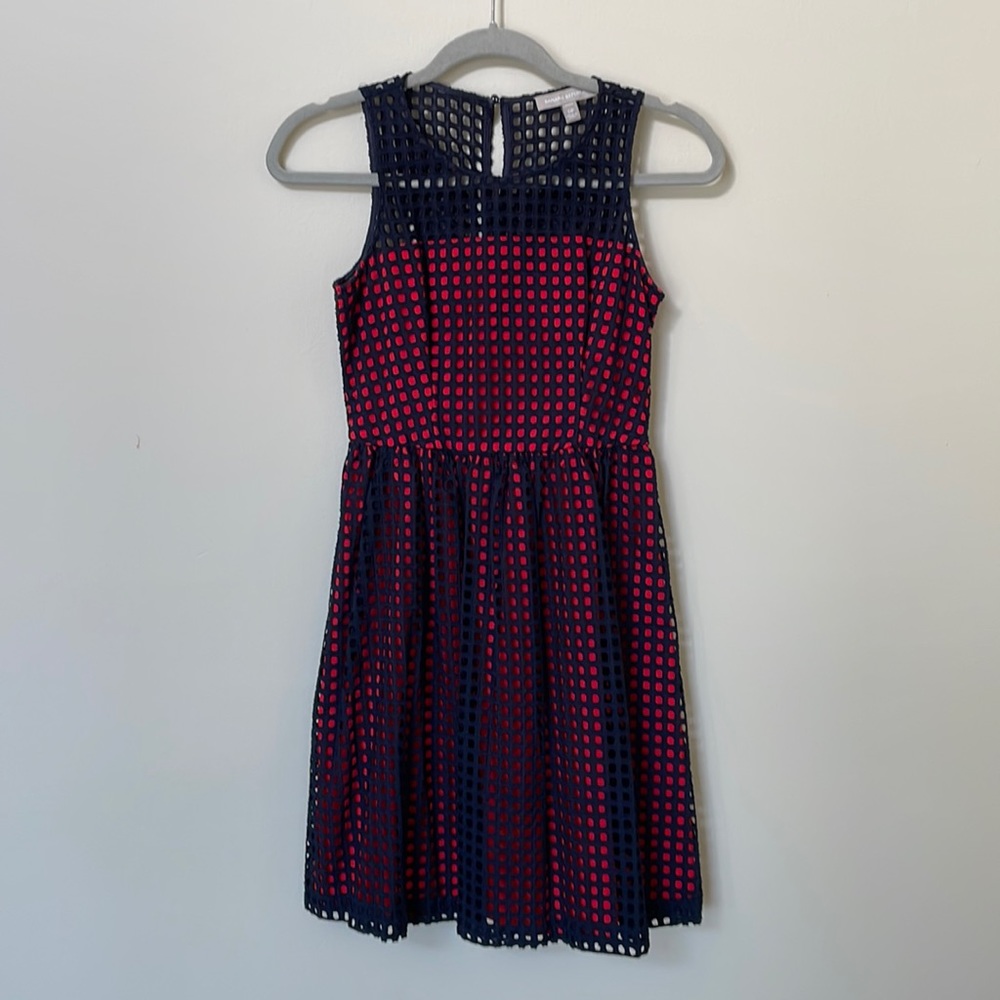 Banana Republic Navy & Pink Windowpane Dress - 0P